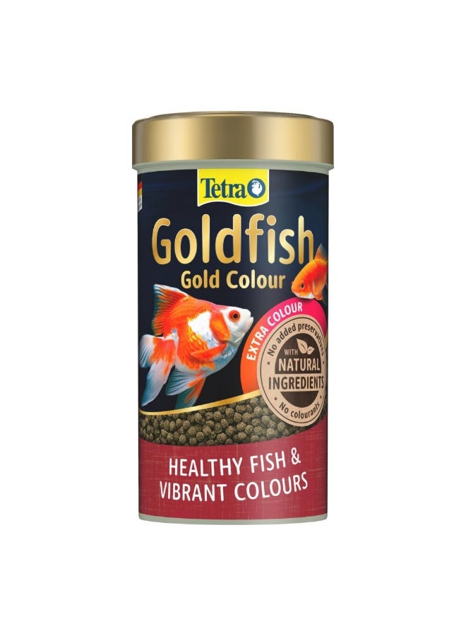 تترا Tetra Goldfish Gold Colour 250 مل، 75 جم طعام أسماك لحوض السمك، غذاء كامل معزز للألوان مع 6% سبيرولينا لجميع الأسماك الذهبية، حبيبات بطيئة الغوص، كاروتينات طبيعية - Image 2