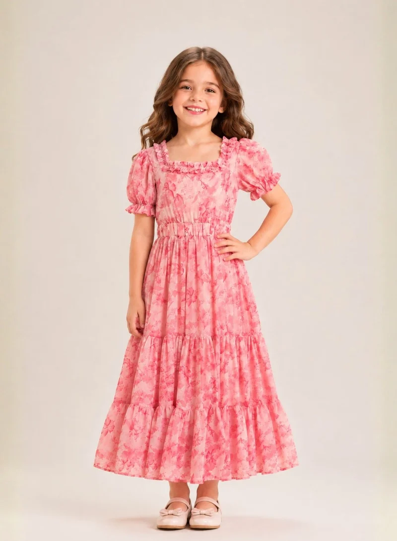 Luxe & Hardy Girl Charm Long Flared Tiered Dress