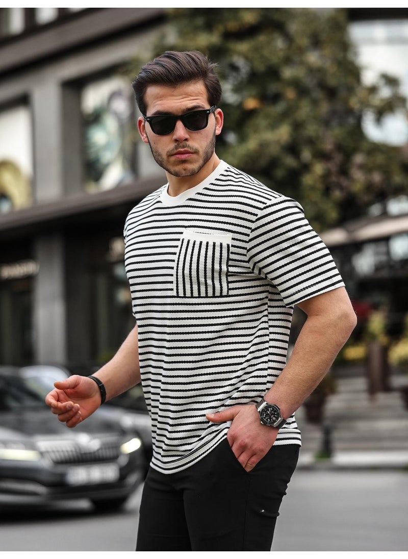 Crew Neck Single Pocket Striped T-Shirt - Black - pzsku/Z17AA68A65450FA827E0EZ/45/_/1741199591/3a988ef5-0d63-4b1d-af1e-ccec2ef0e131