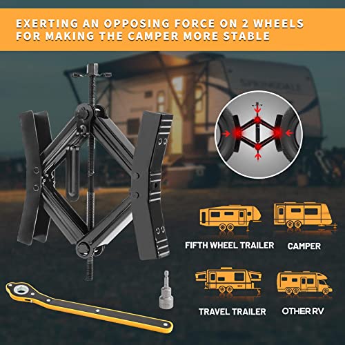 Proud Panda Camper Wheel Chock Stabilizer 2 Sets, Double Speed Heavy Duty Truck RV Tire Scissor Locking X Chock, Camper Accessories for Travel Trailers Tire Chalks, Anti Rust Coating, Fit for 3.5” to 12” - Image 5