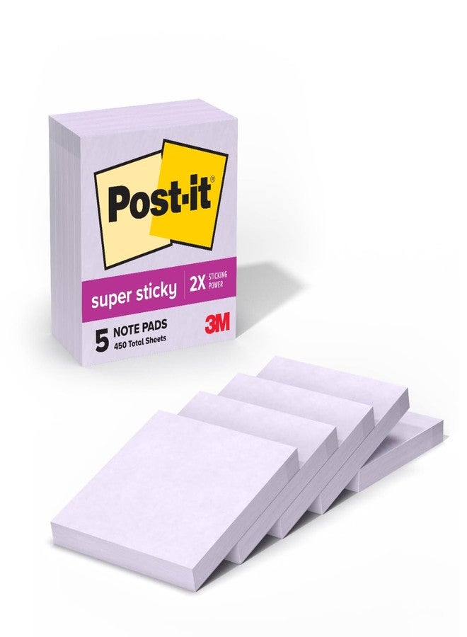 Post-it Super Sticky Notes, 3x3 in, 5 Pads, 90 Sheets/Pad, 450 Total Sheets, 2X The Sticking Power, Orchid Frost Lavender - Image 1