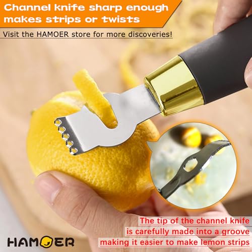 HAMOER Lemon Zester Tool with Channel Knife Citrus Twist Making Tool Ergonomic Curved Handle Gold-Black - Image 5