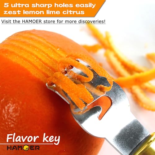 HAMOER Lemon Zester Tool with Channel Knife Citrus Twist Making Tool Ergonomic Curved Handle Gold-Black - Image 3