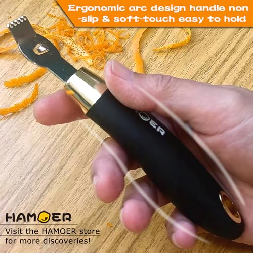 HAMOER Lemon Zester Tool with Channel Knife Citrus Twist Making Tool Ergonomic Curved Handle Gold-Black - Image 2