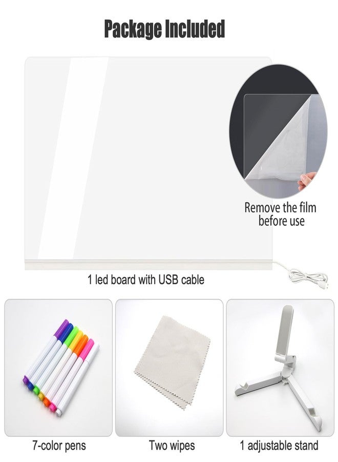 Gihunk LED Note Board with Colors, Acrylic Dry Erase Board with Light and Stand, Glow Memo Letter Board Note Glass Led White Board with 7 Pen for Office School Home - Image 2