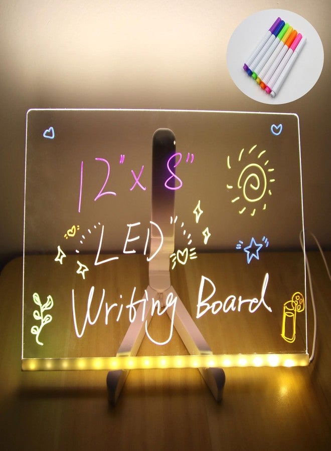 Gihunk LED Note Board with Colors, Acrylic Dry Erase Board with Light and Stand, Glow Memo Letter Board Note Glass Led White Board with 7 Pen for Office School Home - Image 1