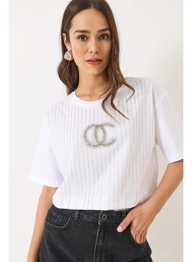 Ginger Crew Neck Rhinestone Embellished T-shirt