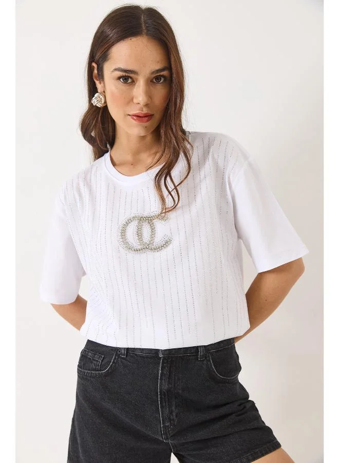 Ginger Crew Neck Rhinestone Embellished T-shirt