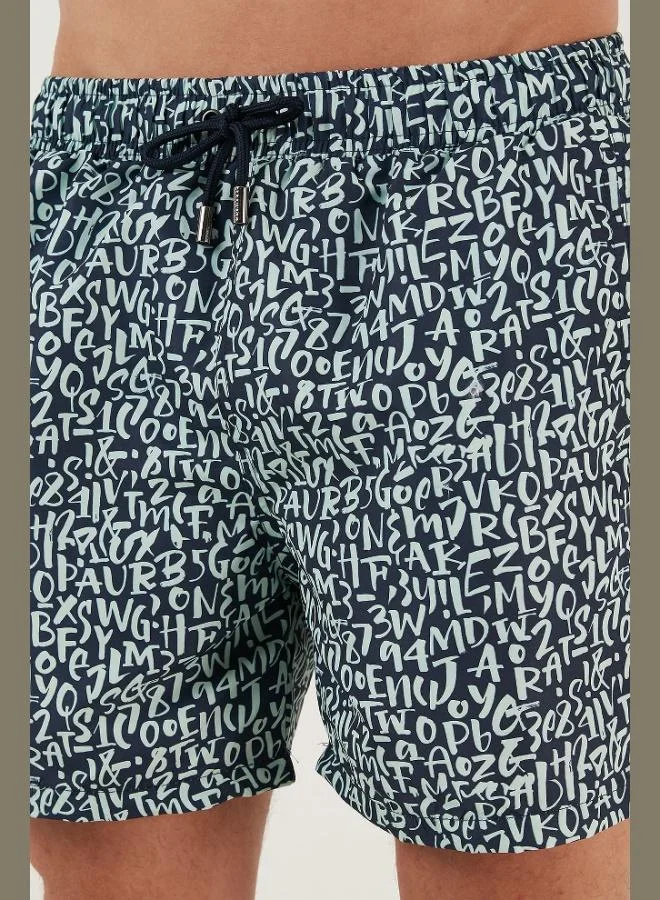 Buratti  Buratti Text Printed Swim Shorts Waist-Tied Swimsuit with Pockets Men's Swimwear Short 380M816 for Men | Best Price UAE