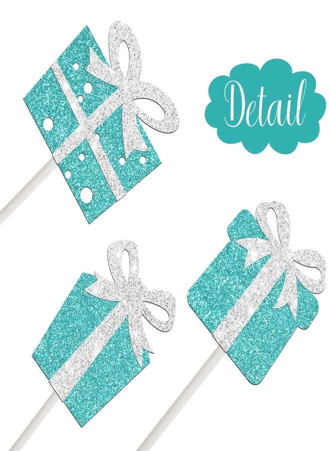 umoni Teal Blue Gift Box Cupcake Toppers Glitter Birthday Party Decorations 24PCS Gift Boxes Bow Baby Bride Shower Cupcake Picks for Princess Theme Baby Shower Bridal Shower Supplies - Image 4