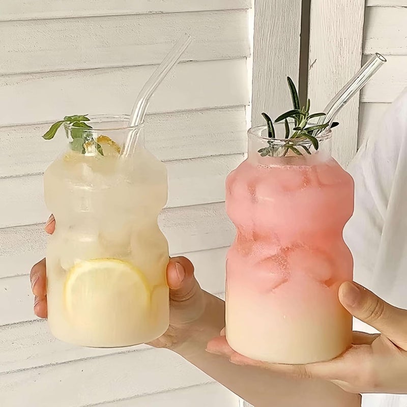 BLISS START Ice Juice Drinks Glass Can Mug with Straw for MilkCoffeeGreen Tea Cup Set of 1450mlTransparent Can Shape Cup - Image 5