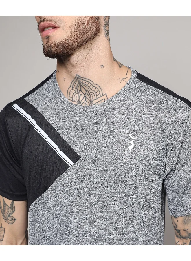 Campus Sutra Men's Charcoal Grey & Jet Black Heathered Activewear T-Shirt