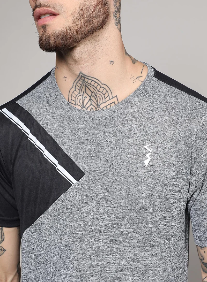Campus Sutra Men's Charcoal Grey & Jet Black Heathered Activewear T-Shirt