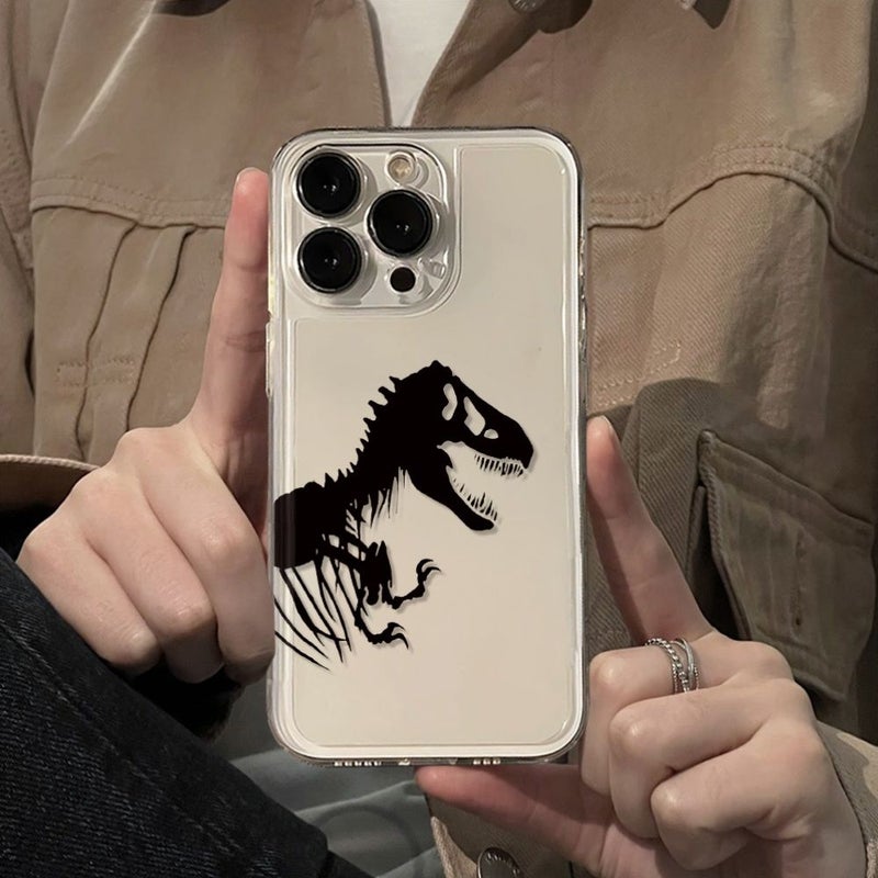 Clear Transparent TPU Phone Case Black White Dinosaur Mixed Color 1 For iPhone 15 Pro Max - Image 2