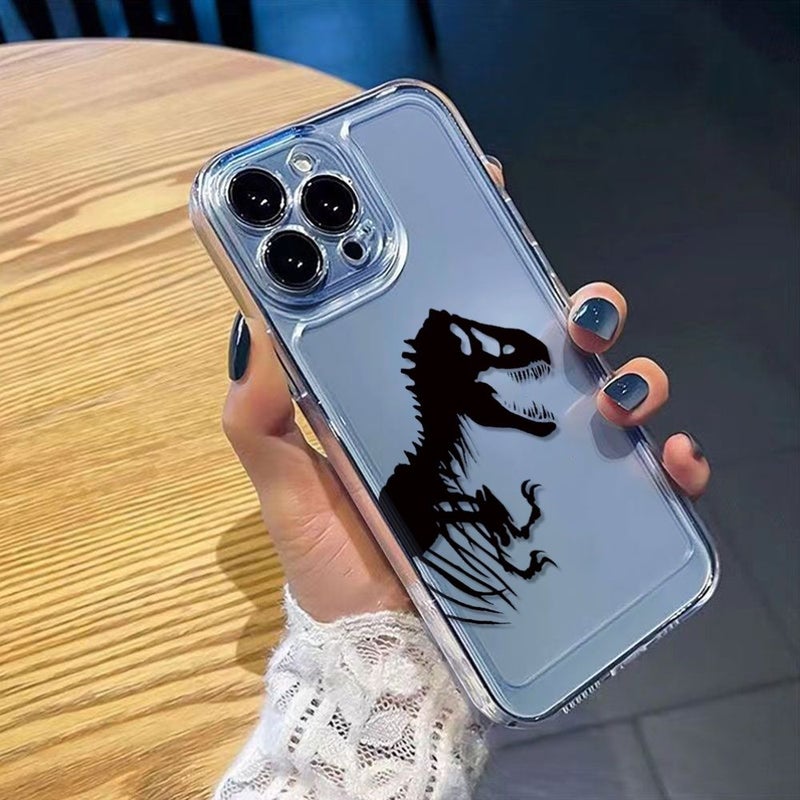 Clear Transparent TPU Phone Case Black White Dinosaur Mixed Color 1 For iPhone 15 Pro Max - Image 3