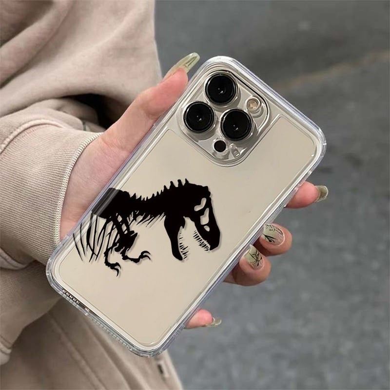 Clear Transparent TPU Phone Case Black White Dinosaur Mixed Color 1 For iPhone 15 Pro Max - Image 4