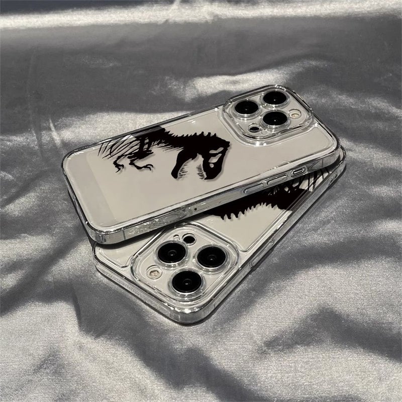 Clear Transparent TPU Phone Case Black White Dinosaur Mixed Color 1 For iPhone 15 Pro Max - Image 1