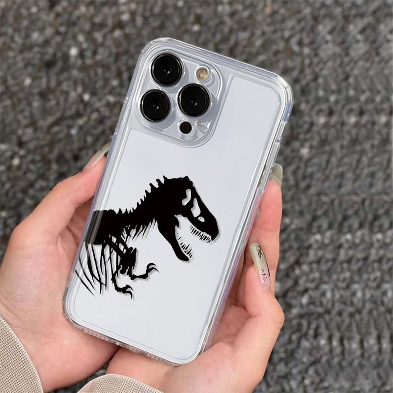 Clear Transparent TPU Phone Case Black White Dinosaur Mixed Color 1 For iPhone 15 Pro Max - Image 5