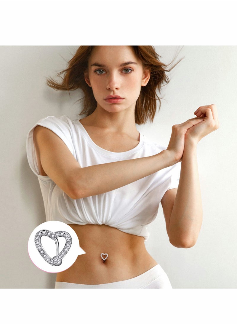 SYOSI - 3 Pcs Heart Belly Button Rings, Hypoallergenic Surgical Steel Belly Rings, Crystal Rhinestone Reverse Hinged Top Down Belly Button Rings for Woman Girl - Image 1