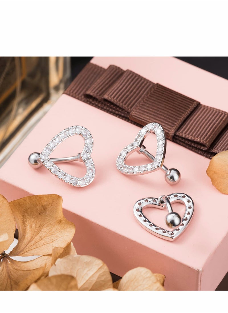 SYOSI - 3 Pcs Heart Belly Button Rings, Hypoallergenic Surgical Steel Belly Rings, Crystal Rhinestone Reverse Hinged Top Down Belly Button Rings for Woman Girl - Image 1