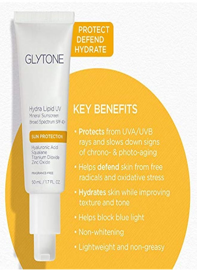 Glytone Hydra Lipid Uv Mineral Sunscreen Broad Spectrum Spf 40+, Hyaluronic Acid, Squalane, 1.7 Fl. Oz.  - Image 2