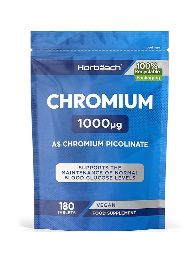 Horbäach Chromium Picolinate Supports Normal Blood Sugar Levels 1000mcg 180 Tablets