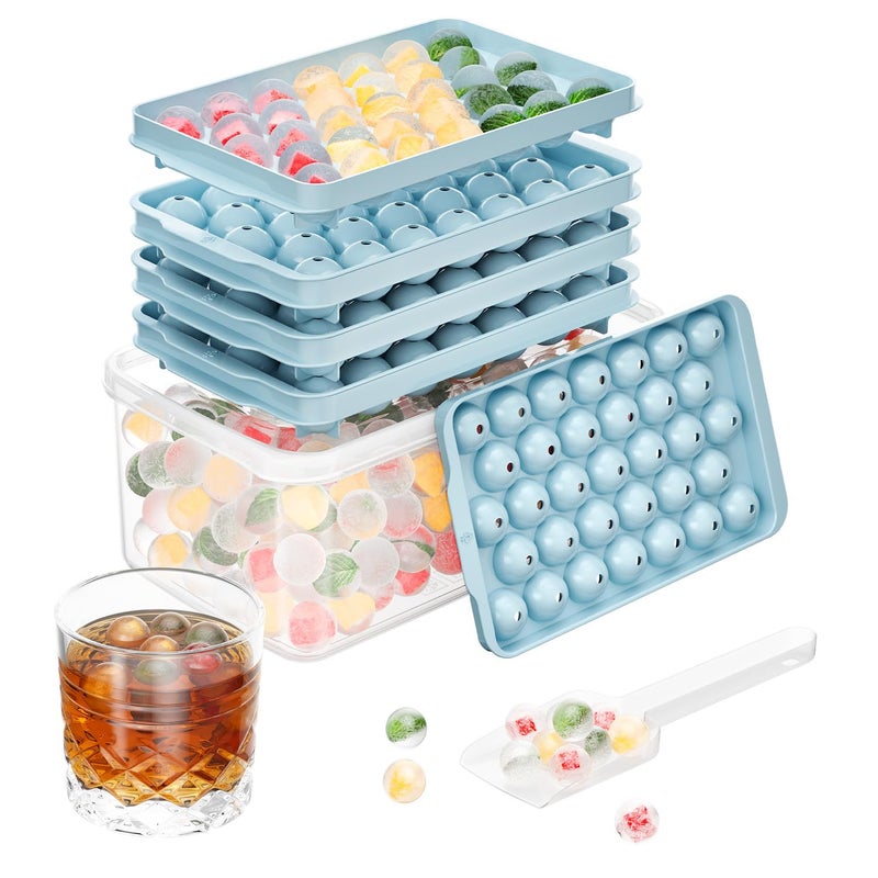 jaexest 3 Pack Ice Trays for Freezer, 99 PCS Ice Cube Tray with Lid and Bin, Round Ice Cube Trays for Freezer, Circle Ice Cube Tray for Chilling Drinks - Image 1