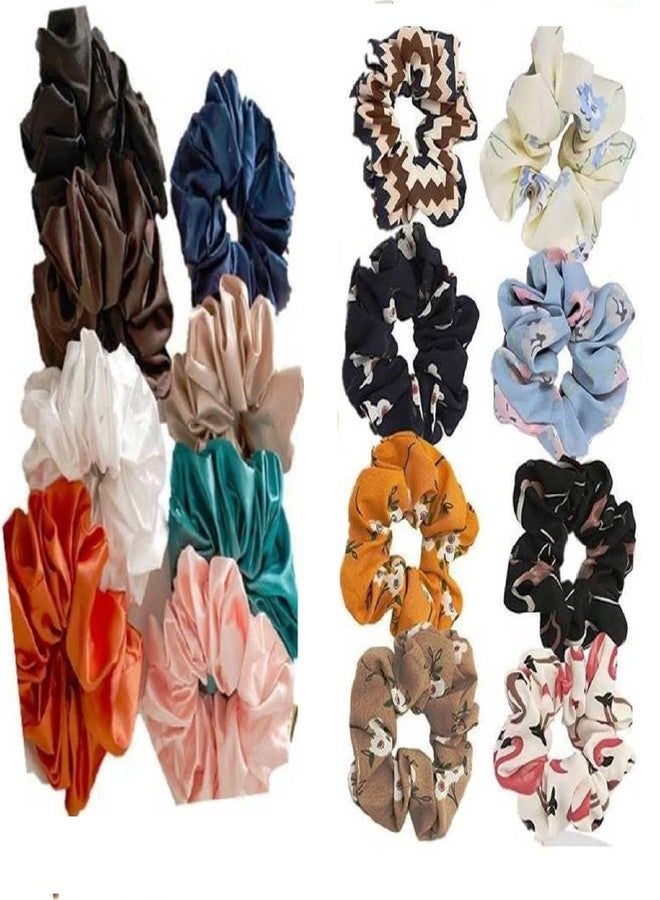 DIAN Multicolor Pack of 16 Hair Scrunchies, Hair Ponytail Holder, Hair Tie, Hair Bow, Rubber Band, Hair Bands in Satin Solid & Printed for Girl, Teens and Women - Image 1