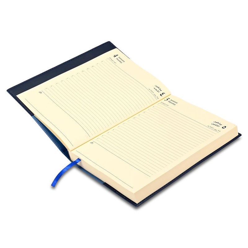 FIS 2026 A5 Diary, 148x210mm, Soft Jacket Italian PU Cover with Sewing, 1 Day Page Format, 384 Pages, Arabic/English, 70gsm Italian Ivory Paper, Blue Cover - FSDI17AE26BL - Image 3