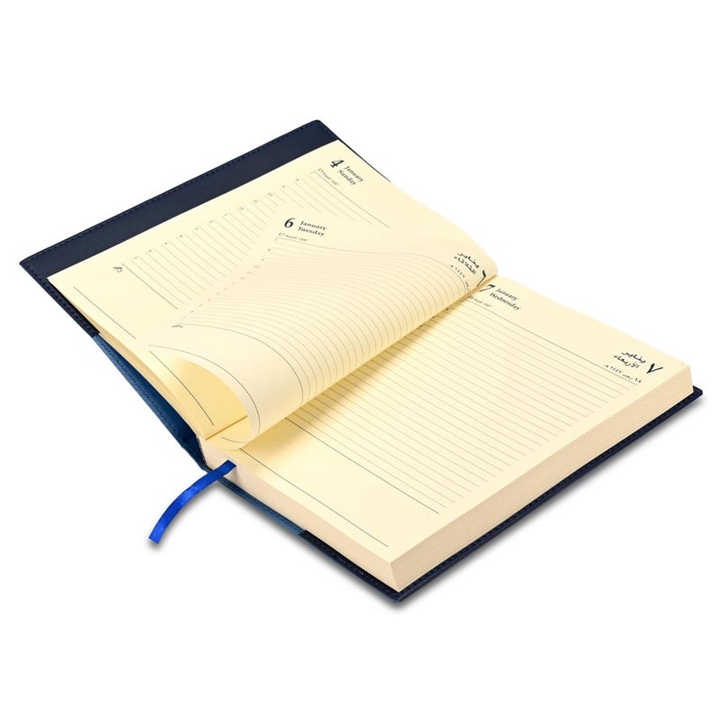 FIS 2026 A5 Diary, 148x210mm, Soft Jacket Italian PU Cover with Sewing, 1 Day Page Format, 384 Pages, Arabic/English, 70gsm Italian Ivory Paper, Blue Cover - FSDI17AE26BL - Image 4