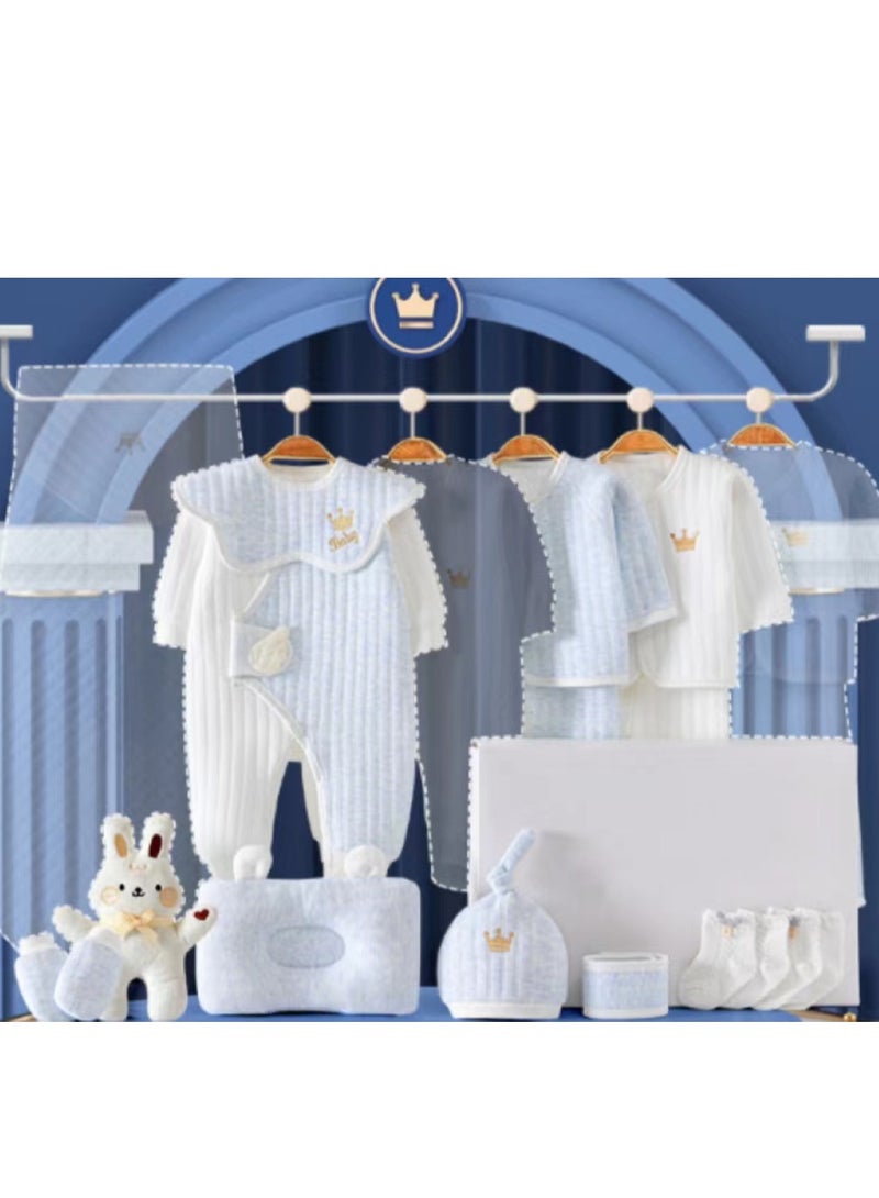 KUYING 15 Pieces Baby Gift Box Set, Newborn Blue Clothing And Supplies, Complete Set Of Newborn Clothing Thermal Insulation 