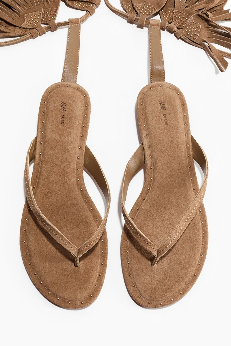 H&M Fringed-detail suede sandals