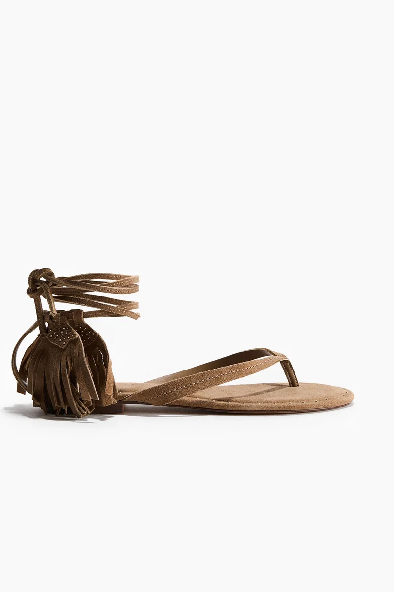 H&M Fringed-detail suede sandals
