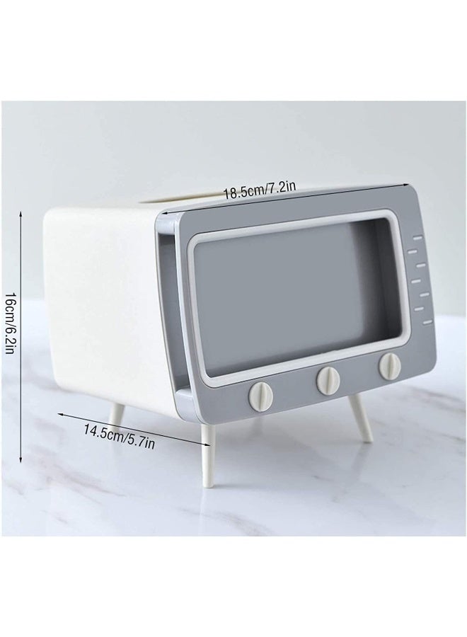 Tissue Box Cover - Villa Decor Tissue Storage Box, Tissue Box Holder Retro TV-shaped Desktop Tissue Holder Paper the Facial Tissue Box Can Free Your Hands to Watch Videos Easily  - Image 2