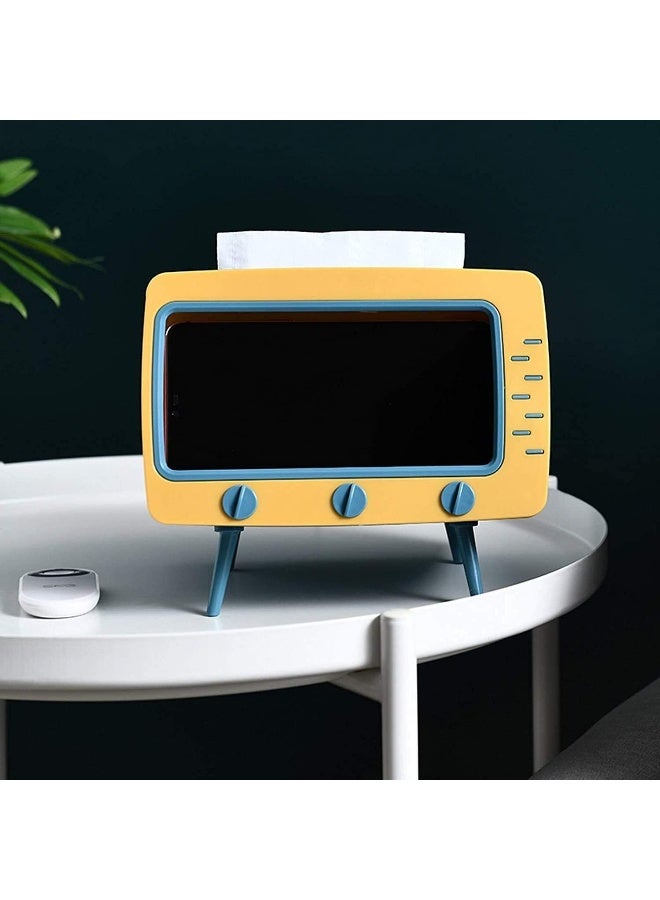 Tissue Box Cover - Villa Decor Tissue Storage Box, Tissue Box Holder Retro TV-shaped Desktop Tissue Holder Paper the Facial Tissue Box Can Free Your Hands to Watch Videos Easily  - Image 4