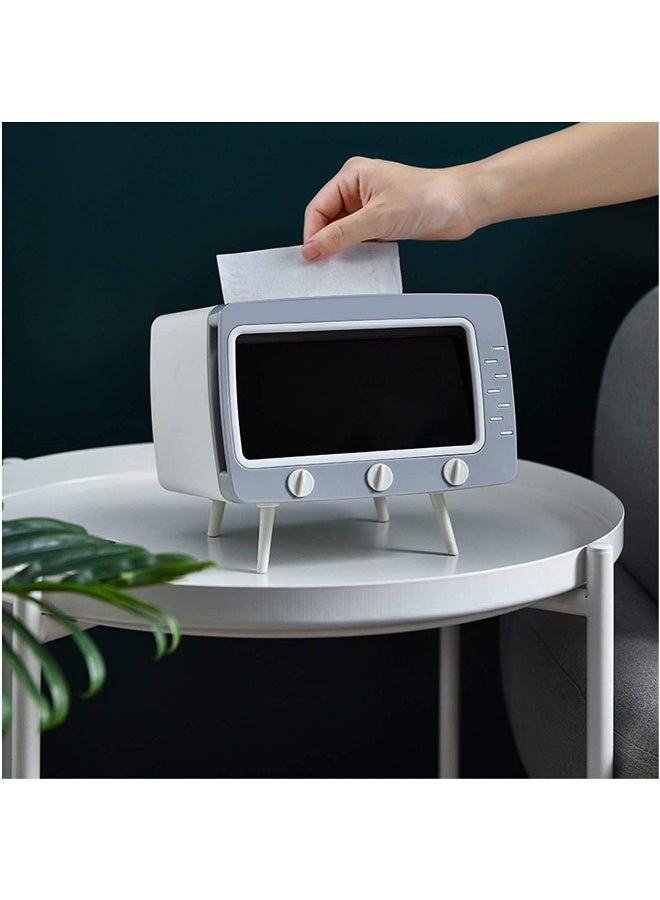 Tissue Box Cover - Villa Decor Tissue Storage Box, Tissue Box Holder Retro TV-shaped Desktop Tissue Holder Paper the Facial Tissue Box Can Free Your Hands to Watch Videos Easily  - Image 1