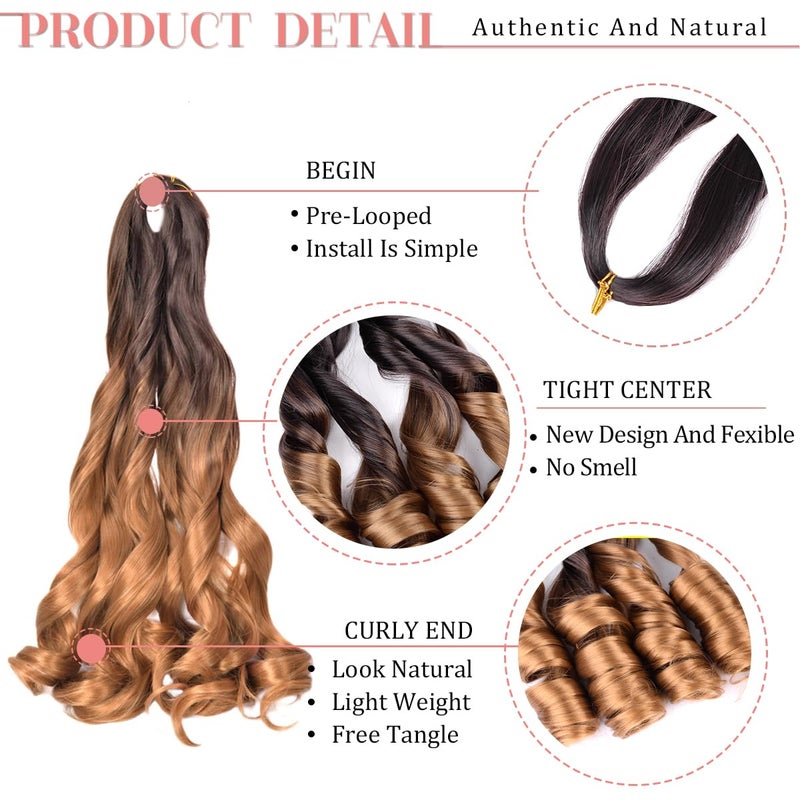 Luoyudu French Curly Braiding Hair,24 Inch #T4/30 Loose Wavy 8 Pack Bouncy French Curl Braiding Hair Extensions 75g/Pack Synthetic Crochet Hair Extensions (T4/30,8Pack) - Image 3
