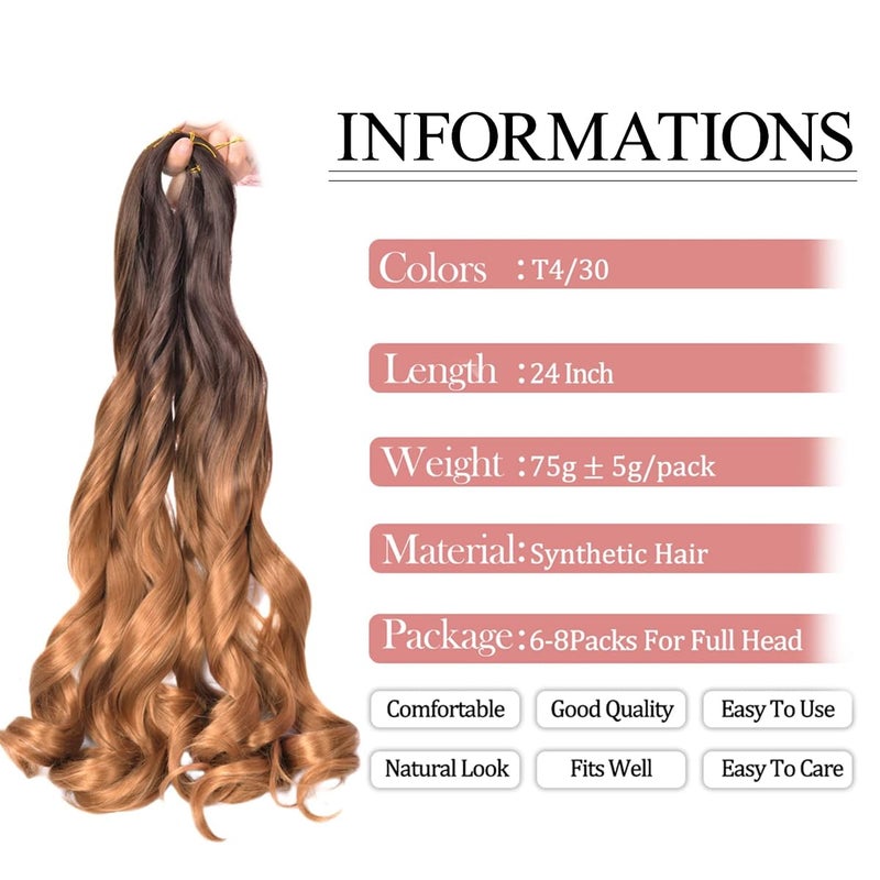 Luoyudu French Curly Braiding Hair,24 Inch #T4/30 Loose Wavy 8 Pack Bouncy French Curl Braiding Hair Extensions 75g/Pack Synthetic Crochet Hair Extensions (T4/30,8Pack) - Image 2