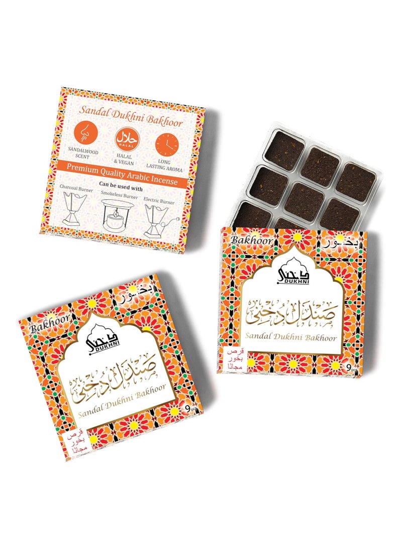 DUKHNI Dukhni Sandal Bakhoor 3 boxes x 9 Piece each | Arabic Bakhoor Incense | Sandalwood Blend | Perfect for Prayer Time | To Relax & Meditate | Handmade Traditional recipe - Image 1