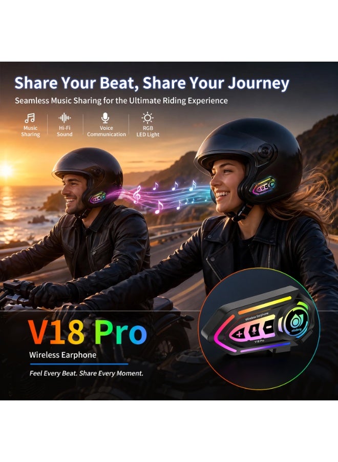 Aladeng V18 Pro Bluetooth 5.4 Motorcycle Helmet Headset with Up to 800 m Rider-to-Rider Intercom, Music Sharing, Dual Phone Connection, Voice Assistant, RGB Lights, Compatible with Full & Half Face Helmets - Image 4