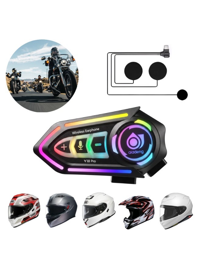 Aladeng V18 Pro Bluetooth 5.4 Motorcycle Helmet Headset with Up to 800 m Rider-to-Rider Intercom, Music Sharing, Dual Phone Connection, Voice Assistant, RGB Lights, Compatible with Full & Half Face Helmets - Image 1
