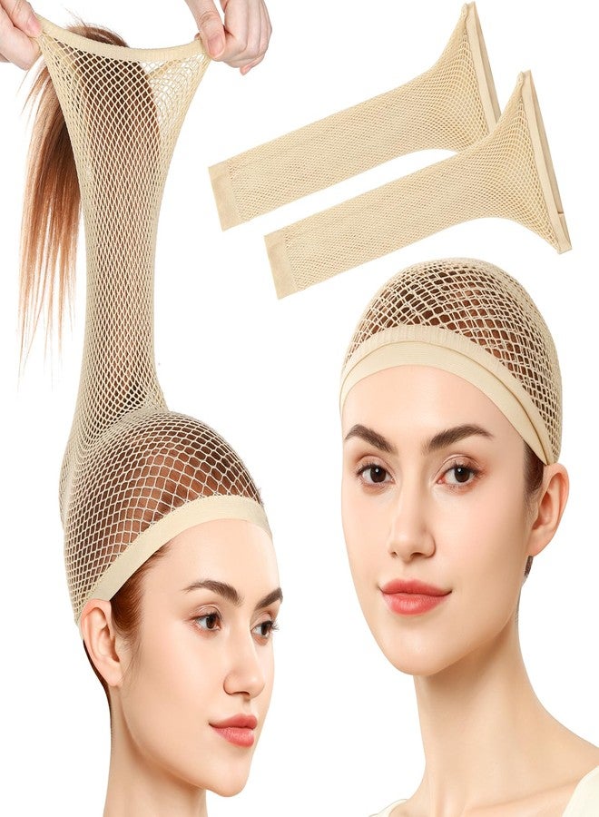 Fandamei Wig Cap, Hair Net for Wigs, 30 CM Large Mesh Wig Cap for Long Hair for Women, Nylon Hair Net Non Slip for Halloween Rave Party Cosplay-Light Brown 2 PCS - Image 1