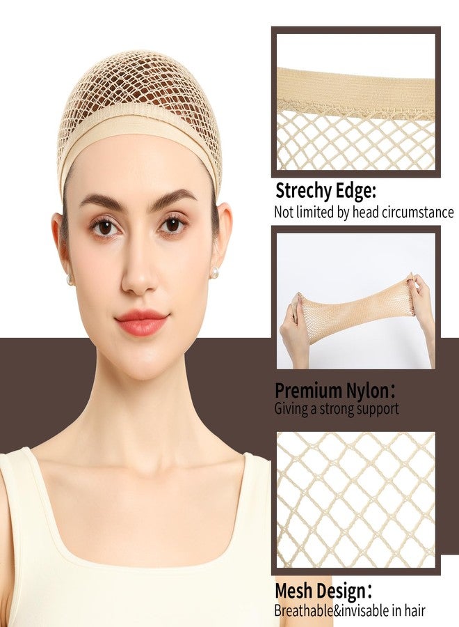 Fandamei Wig Cap, Hair Net for Wigs, 30 CM Large Mesh Wig Cap for Long Hair for Women, Nylon Hair Net Non Slip for Halloween Rave Party Cosplay-Light Brown 2 PCS - Image 2