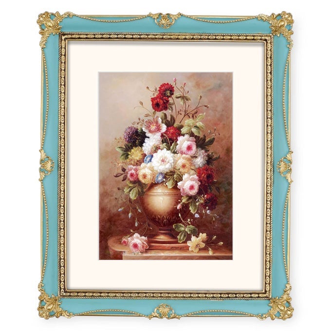 VINTAGE 8X10 PICTURE FRAME BLUE GOLD PICTURE FRAMES 8 X 10 FRAME WITH FLORAL AND BEAD DETAIL LIVING ROOM DECOR