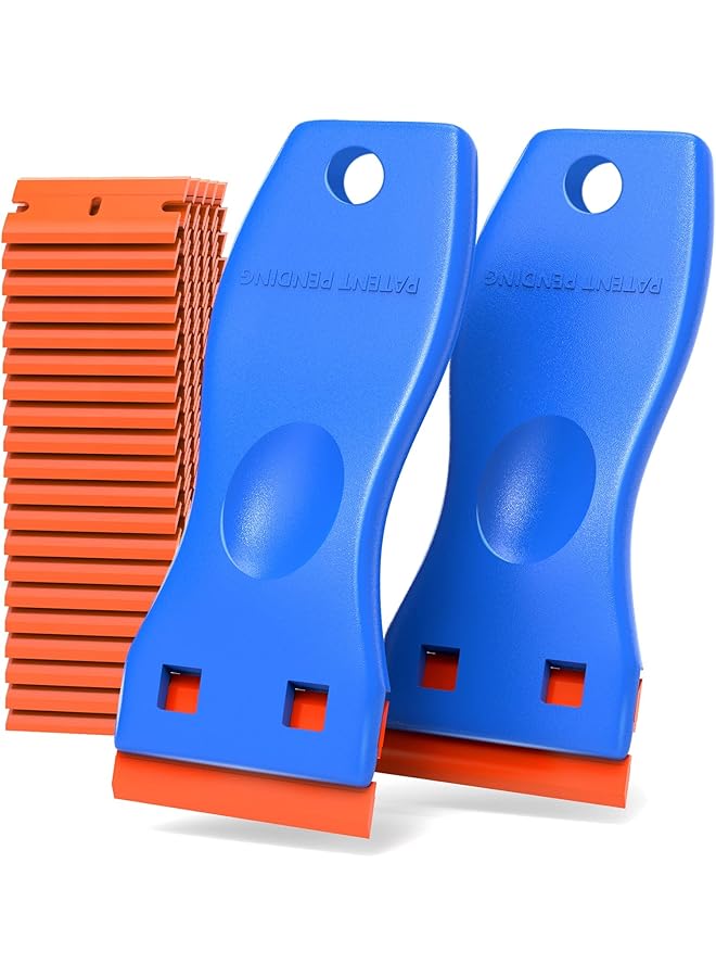 promass 2 Pcs Plastic Razor Blade Scraper and 60 Pcs Blades with Contoured Grip for Scraping Labels and Decals Sticker From Glass, Windshields and Auto Window Tint Vinyl Tool Application - Image 1