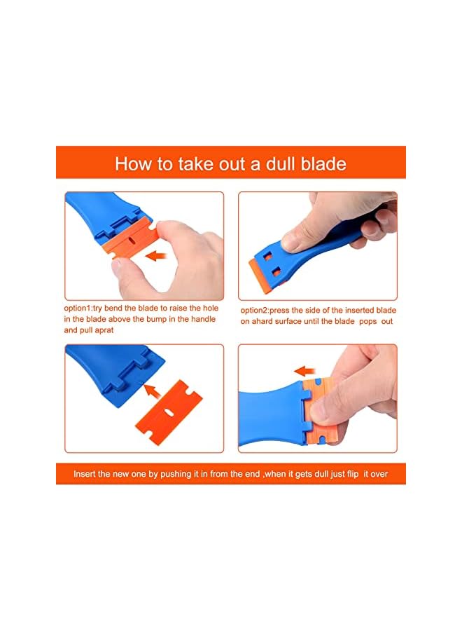 promass 2 Pcs Plastic Razor Blade Scraper and 60 Pcs Blades with Contoured Grip for Scraping Labels and Decals Sticker From Glass, Windshields and Auto Window Tint Vinyl Tool Application - Image 5