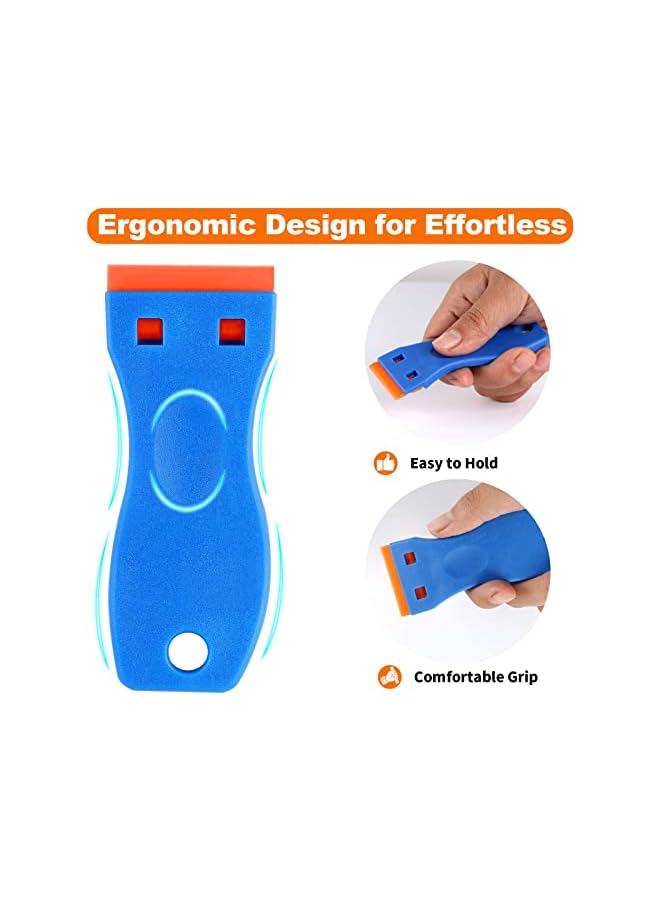 promass 2 Pcs Plastic Razor Blade Scraper and 60 Pcs Blades with Contoured Grip for Scraping Labels and Decals Sticker From Glass, Windshields and Auto Window Tint Vinyl Tool Application - Image 3