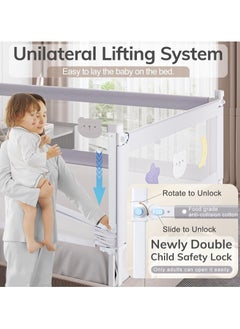 Qamar Care 1 piece Toddler Bed Safety Rail - Foldable, Height Adjustable with Double Safety Locks - Breathable Mesh Fall Protection Guardrail for Single/Double/Queen/King Beds - Moon Bear Pattern  - Image 2