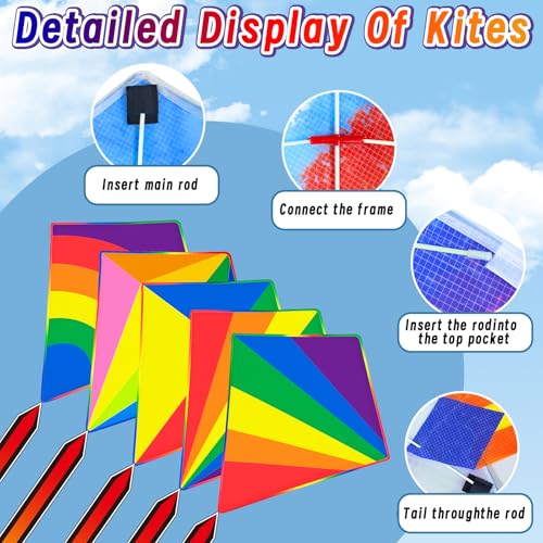 Ynanimery 5 Pack Kite for Kids Adults Easy to Fly, Kites for Kids Ages 4-8 8-12, Rainbow Kites for Toddlers Age 3-5 Beginners Easy to Fly in Low Wind- Large Kite for Family Beach Outdoor Games and Activities - Image 5