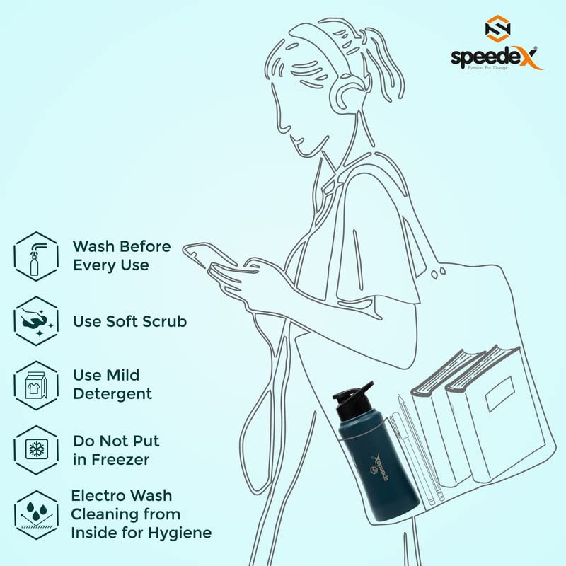 Speedex Water Bottle 500 ML, Dark Blue, Stainless Steel, 500ml Sipper Bottles for Girls, Boys, Adults & Kids, Gym, Sports, Fridge Use, Perfect for School & Office - Single Bottle Set - Image 5